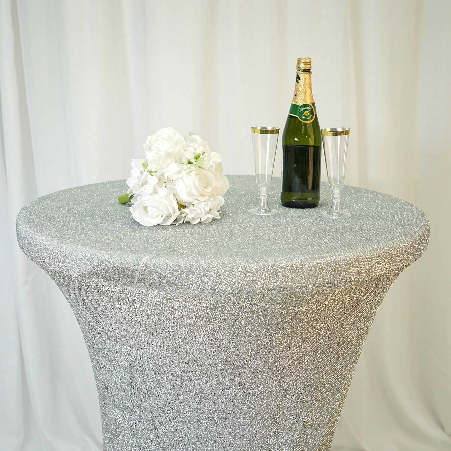 Metallic Spandex 36" Fitted Glitter Round Cocktail Table Cover Silver - Stretch Fit for High Top Tables