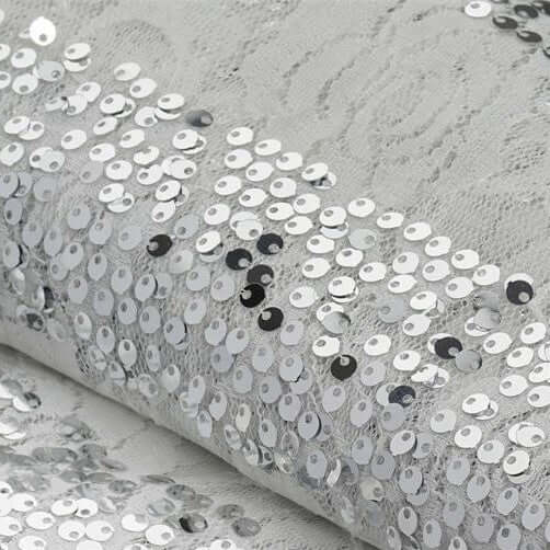 54"x4 Yards White With Silver Sequin Parallels Lace Fabric Bolt, DIY Craft Fabric Roll