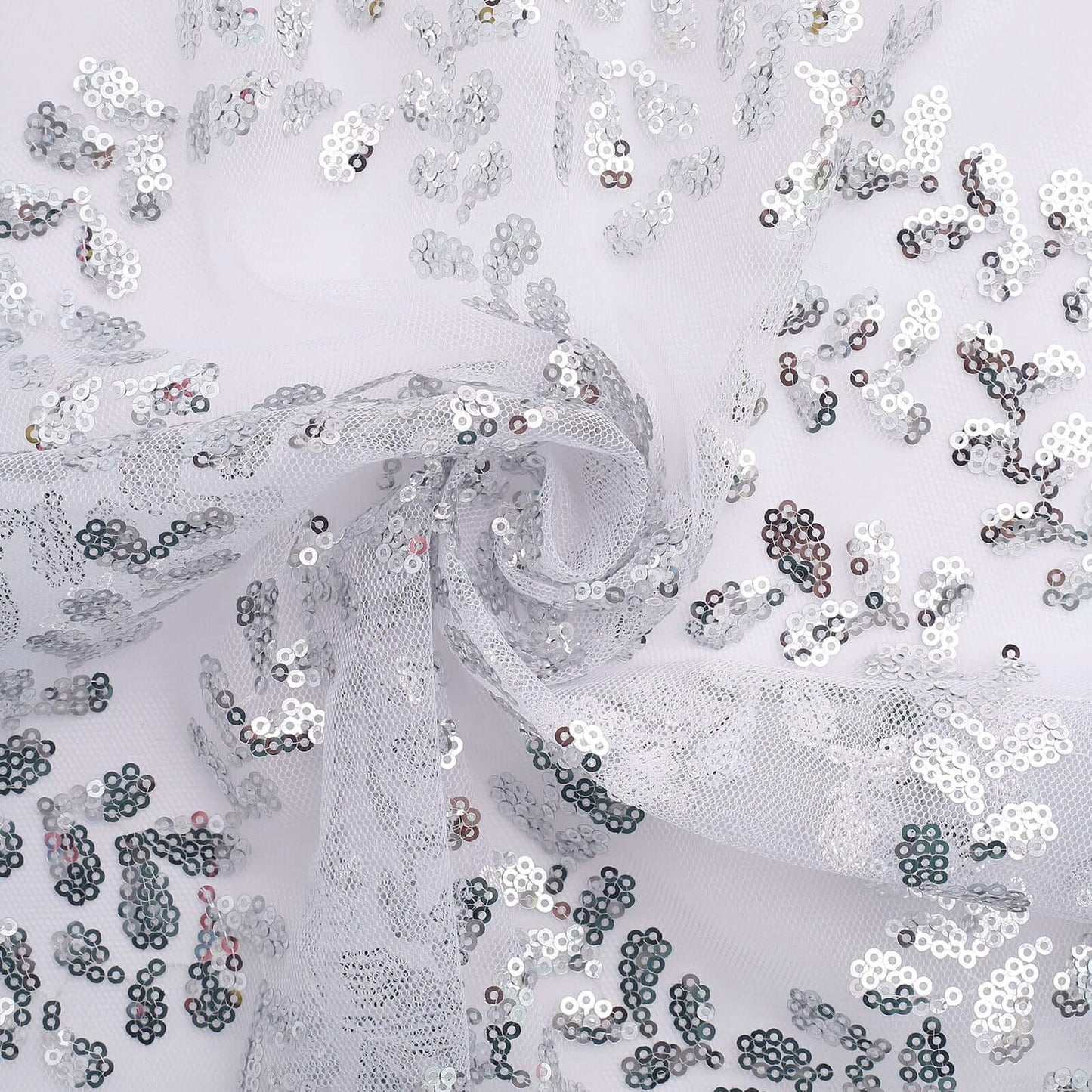 Sequin Tulle 20"x20" Napkin Silver - Embroidered Leaf Vine Dinner Napkins