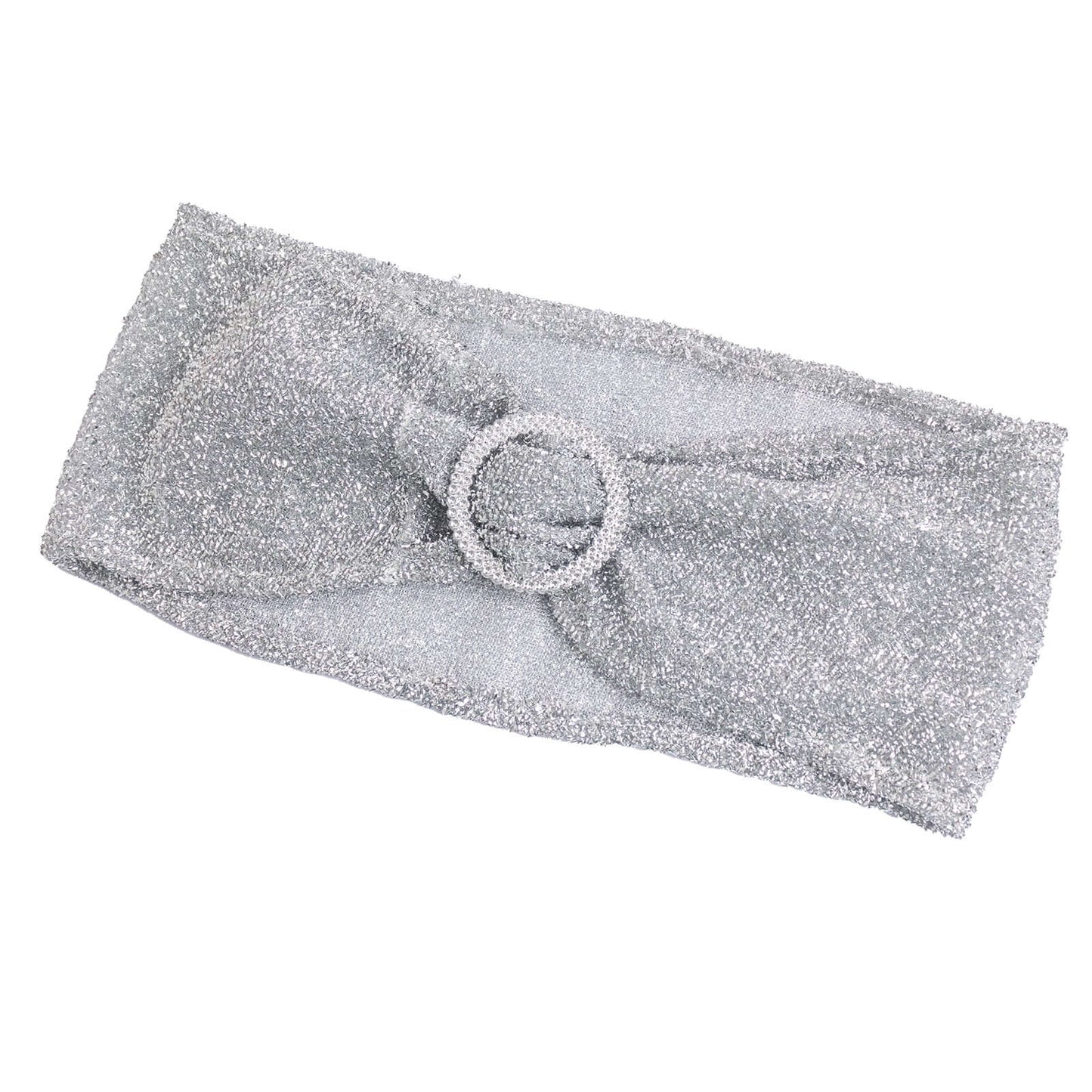 5 Pack Chair Sashes Shimmer Tinsel Spandex 5"x12" with Silver Rhinestone Buckles Silver - Stylish Decor for Weddings