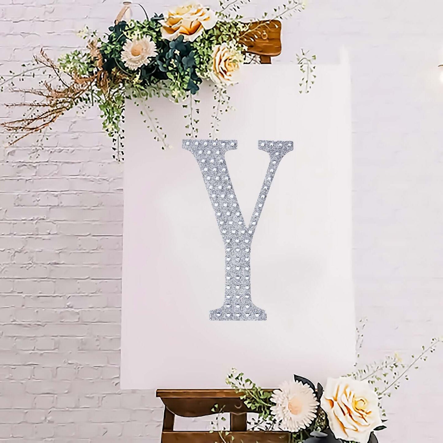 Decorative Rhinestone Alphabet "Y" Letter Stickers, Glitter Adhesive Craft Letters Silver DIY Sparkle Embellishments 8"