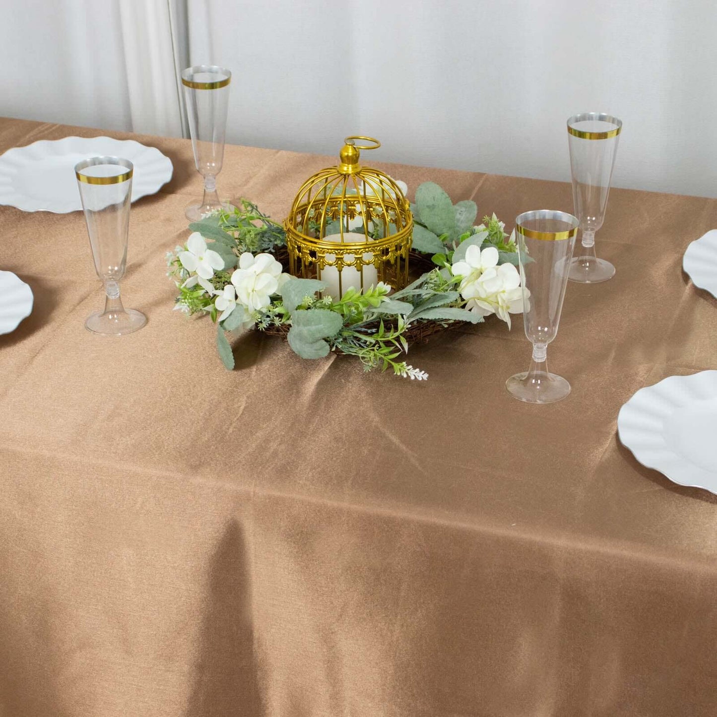 Satin Rectangular 90"x132" Tablecloth Taupe - Seamless Table Cover