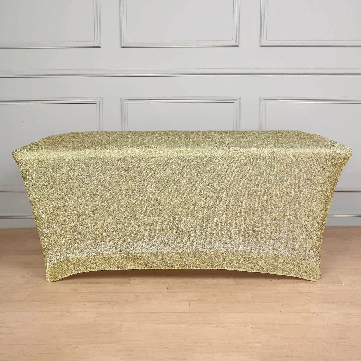 Shimmer Tinsel Spandex 72"x30" Rectangle Tablecloth Metallic Champagne Glittered Shiny Stretch Table Cover
