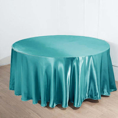 Satin 120" Round Tablecloth Turquoise - Stylish Seamless Table Cover