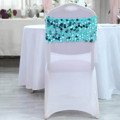 5 Pack Big Payette Sequin 13"x10" Chair Sash Bands Turquoise - Stylish Glittering Decor for Weddings & Gatherings
