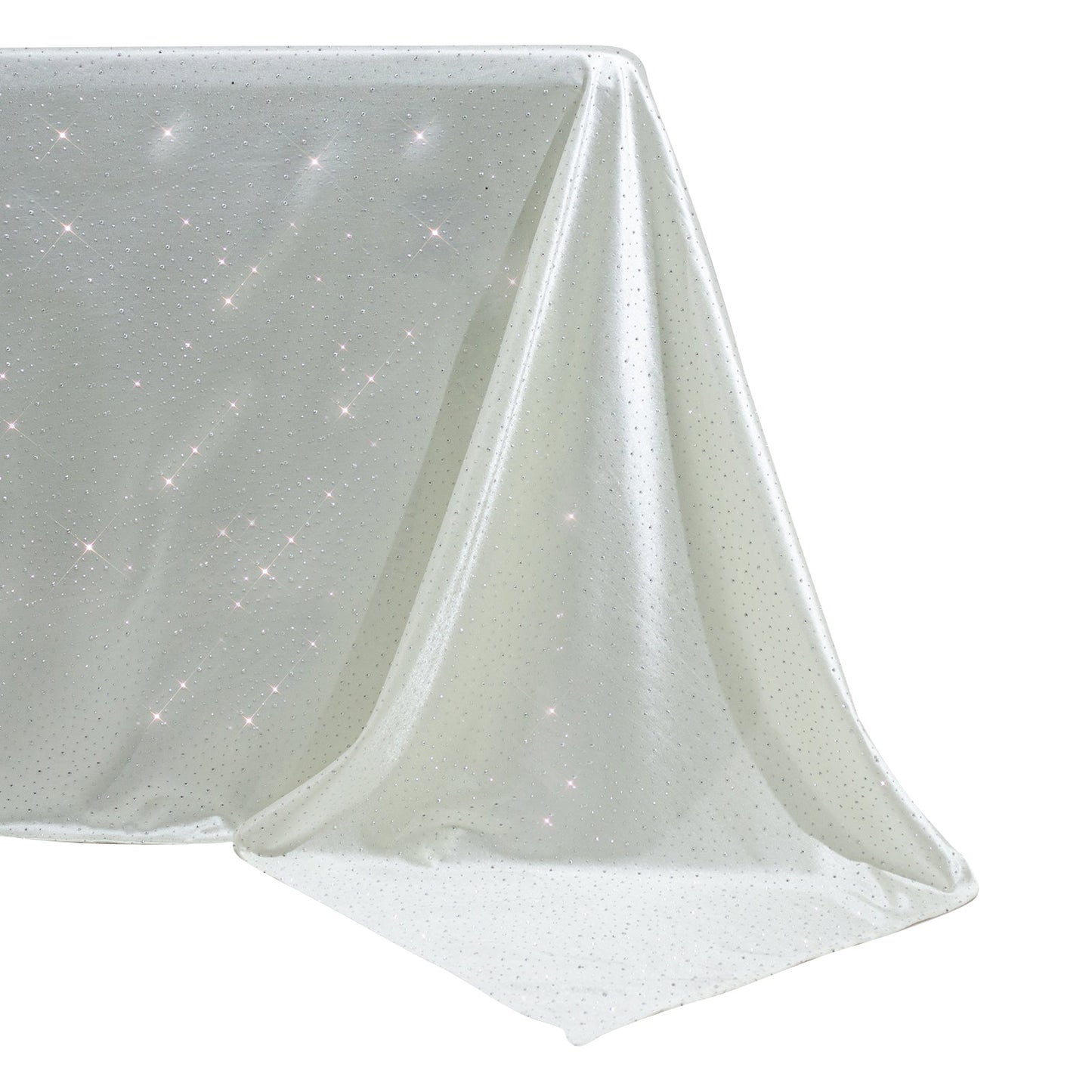 Scuba Rectangular Tablecloth 90"Ã—132" Pearl White with Rhinestone Accents â€“ Seamless, Wrinkle-Free, Stain-Resistant Event Linen