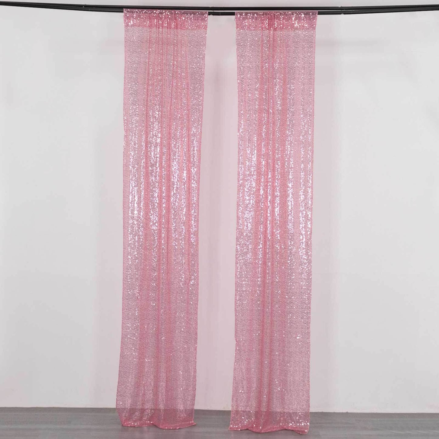 2 Pack Pink Sequin Event Curtain Drapes with Rod Pockets, Seamless Backdrop Event Panels - 8ftx2ft