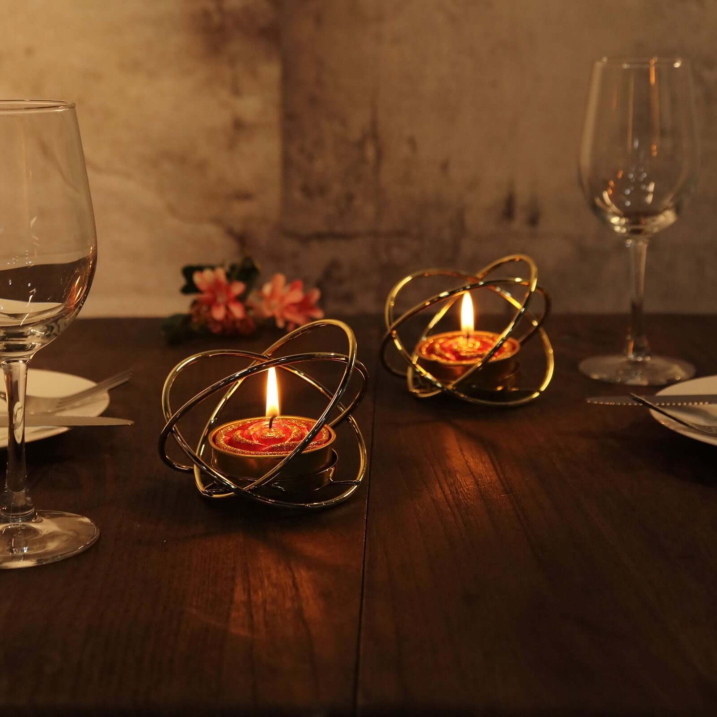 2-Pack Tealight Candles Red/Gold Glitter Rose Design - Unscented Dripless Wax for Romantic Decor