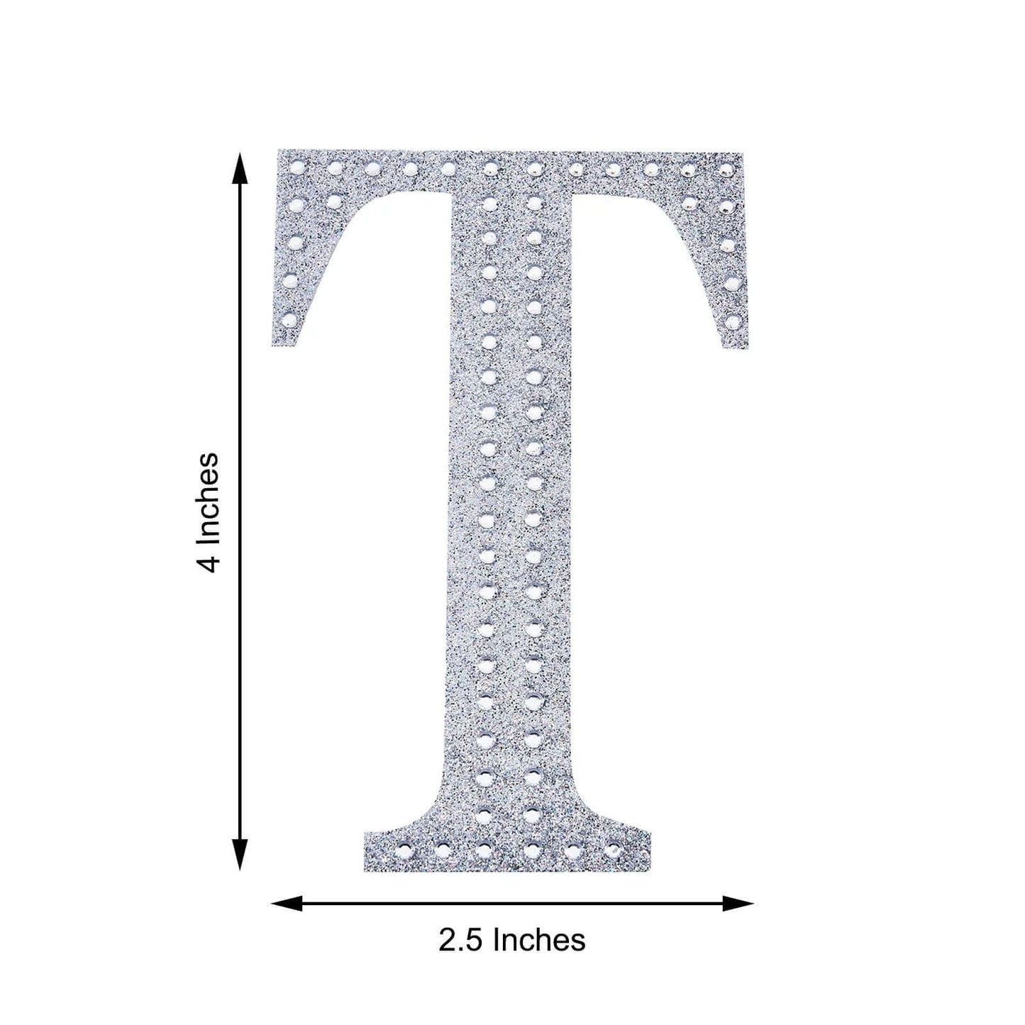 Decorative Rhinestone Alphabet "T" Letter Stickers, Glitter Adhesive Craft Letters Silver DIY Sparkle Embellishments 4"