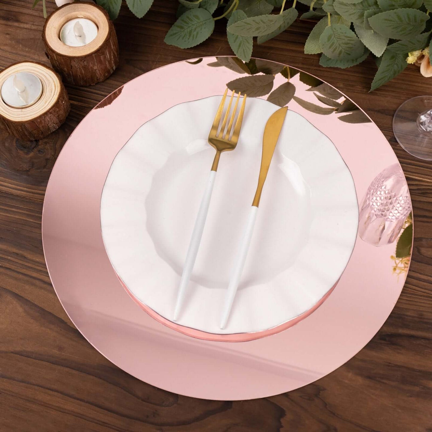 10-Pack Dining Plate Chargers Decorative Acrylic Mirror Rose Gold Round - Lightweight Event Display 13"