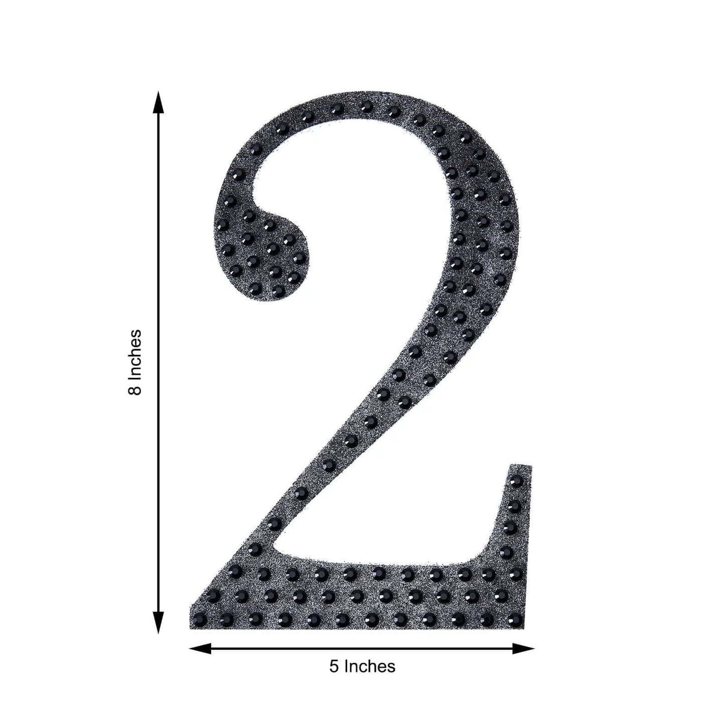 Decorative Rhinestone Number "2" Stickers, Glitter Adhesive Craft Numbers Black DIY Sparkle Embellishments 8"