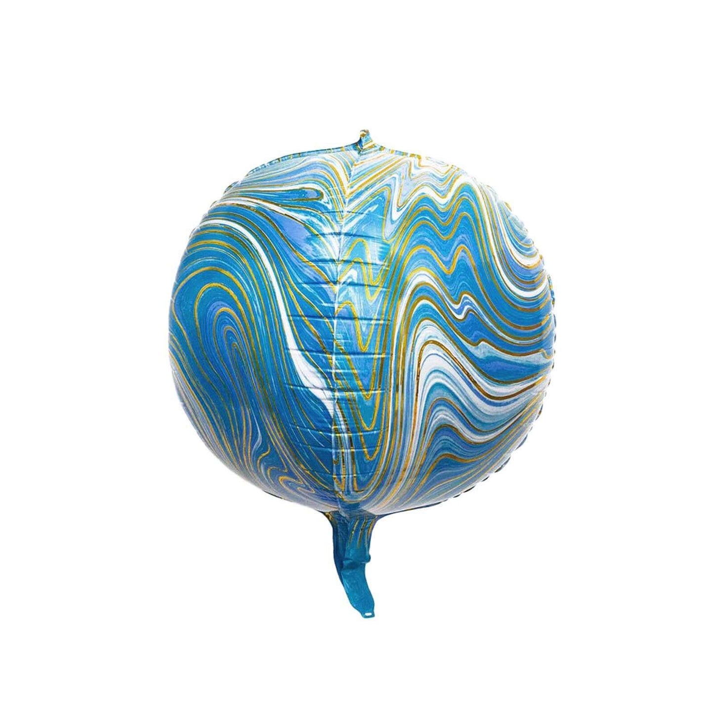 3 Pack 13" 4D Blue Gold Marble Sphere Foil Helium or Air Balloons