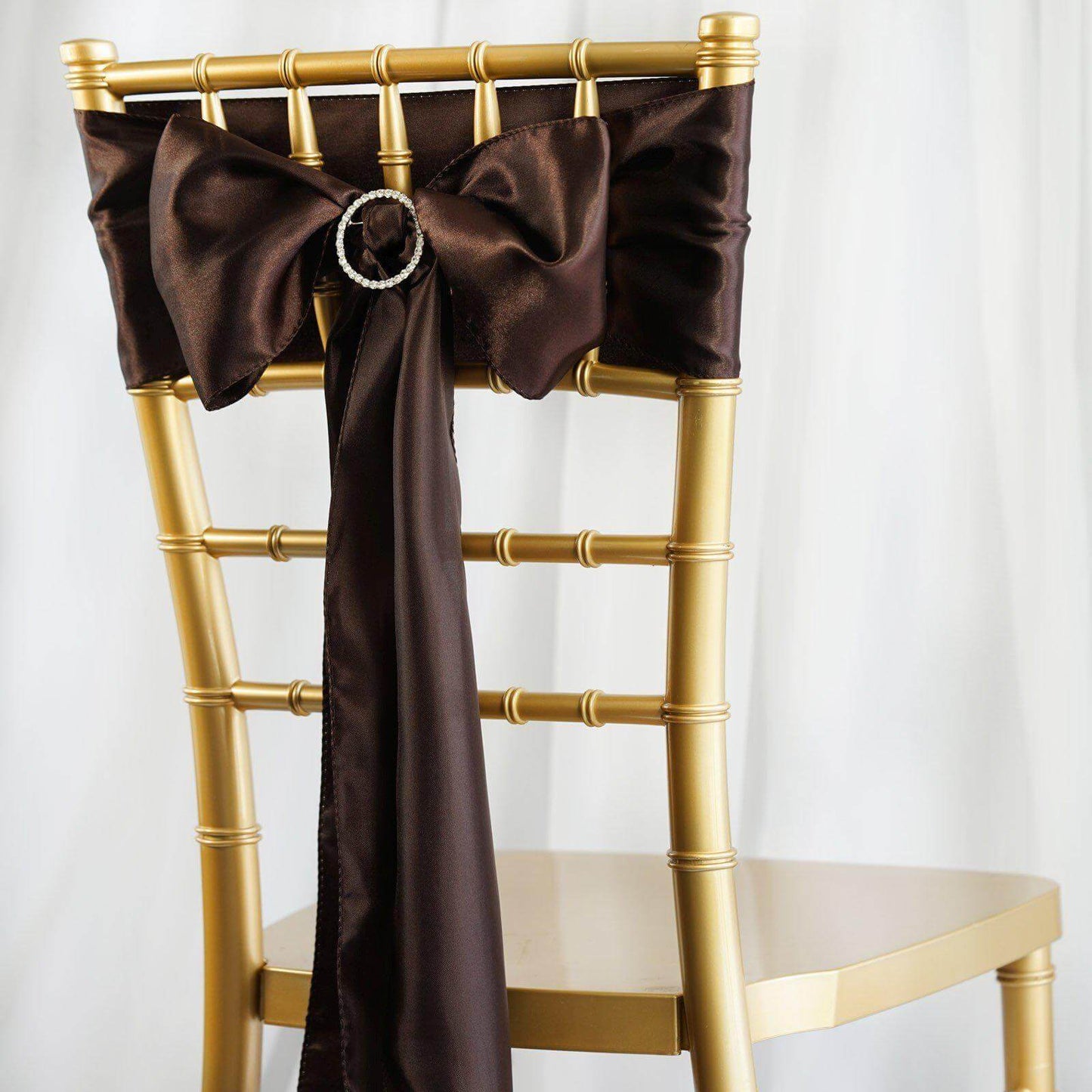 5 Pack Satin Chair Sashes Chocolate - Durable Chair Bows with Shiny Finish 6"x106"