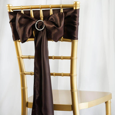 5 Pack Satin Chair Sashes Chocolate - Durable Chair Bows with Shiny Finish 6"x106"