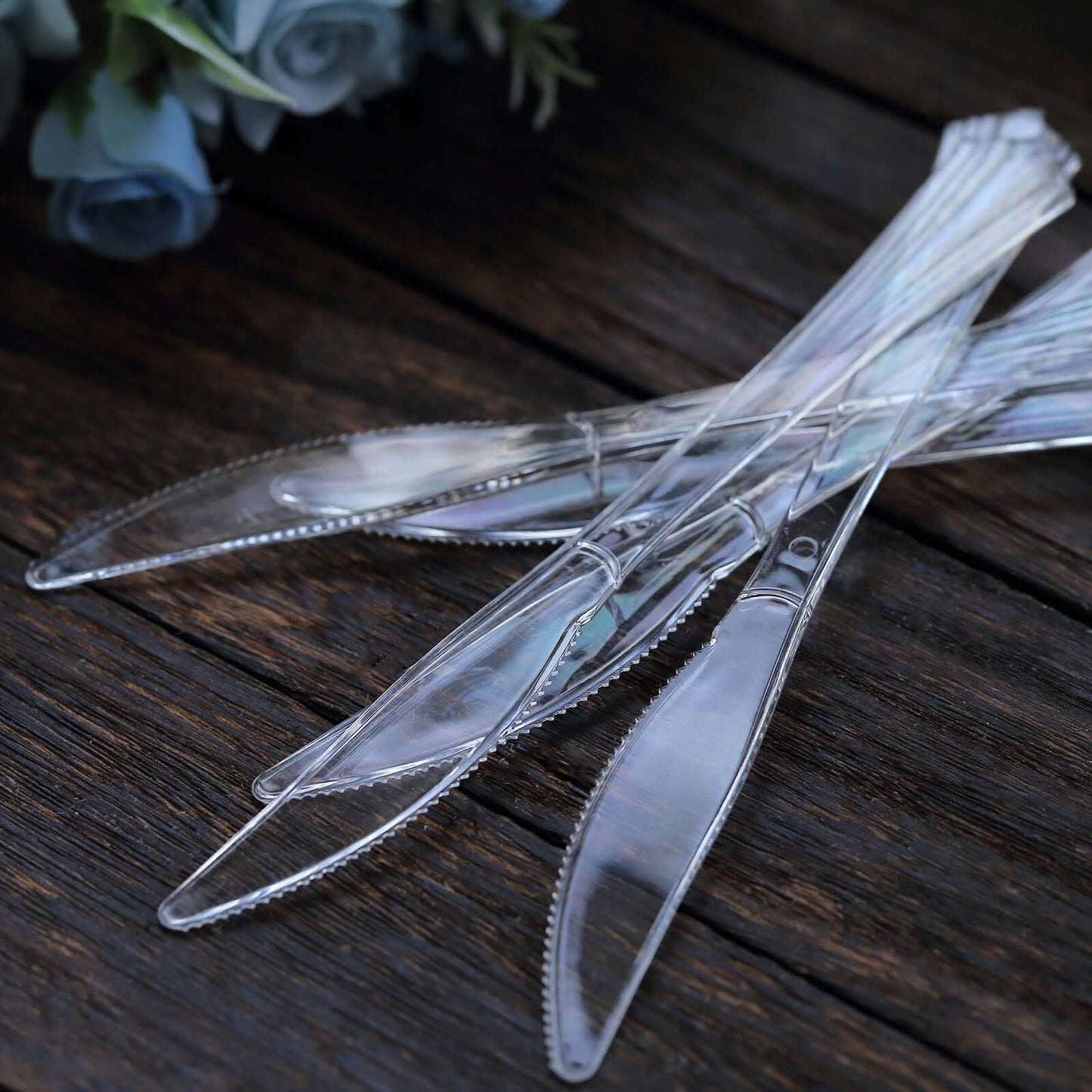 25-Pack Plastic Knives Clear Heavy Duty with Fluted Handles - Durable Disposable Utensils 7"