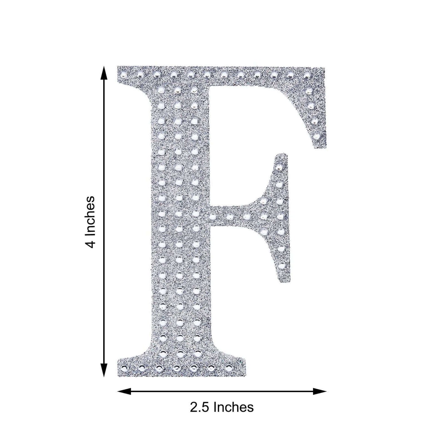 Decorative Rhinestone Alphabet "F" Letter Stickers, Glitter Adhesive Craft Letters Silver DIY Sparkle Embellishments 4"