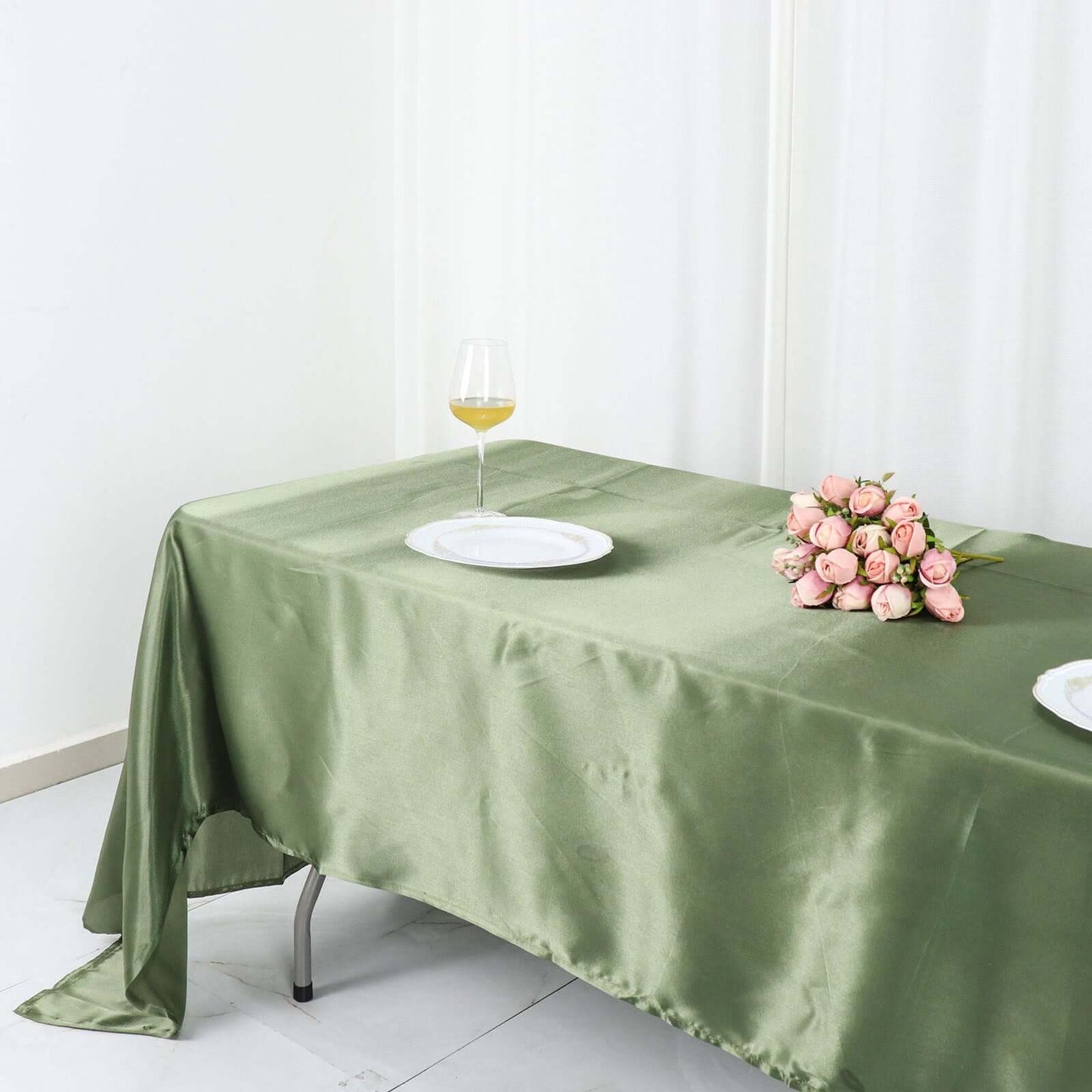 Satin Rectangular 60"x126" Tablecloth Dusty Sage Green - Smooth and Lustrous Table Cover