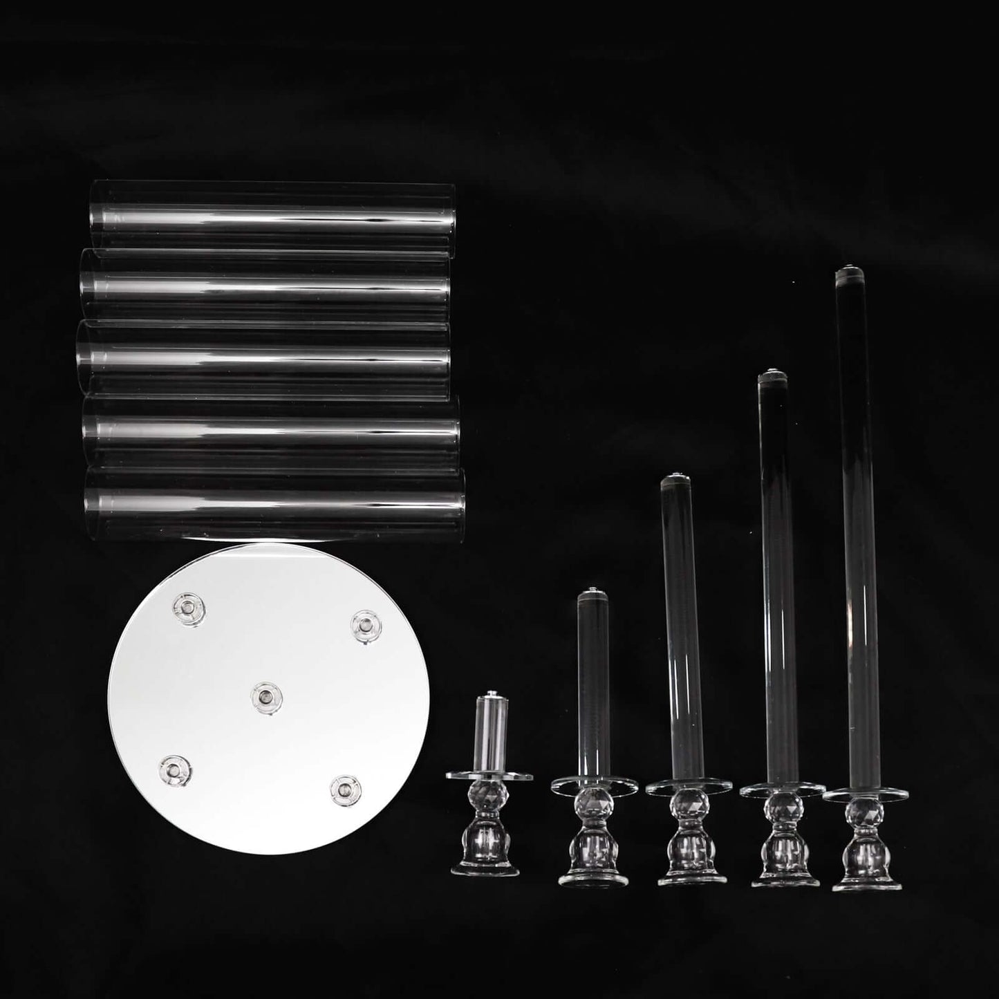 5-Arm Round Crystal Glass Candelabra Clear Taper Design - Chic Candle Holder Table Centerpiece for Weddings & Events 32"