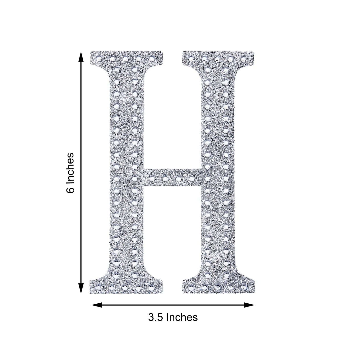 Decorative Rhinestone Alphabet "H" Letter Stickers, Glitter Adhesive Craft Letters Silver DIY Sparkle Embellishments 6"
