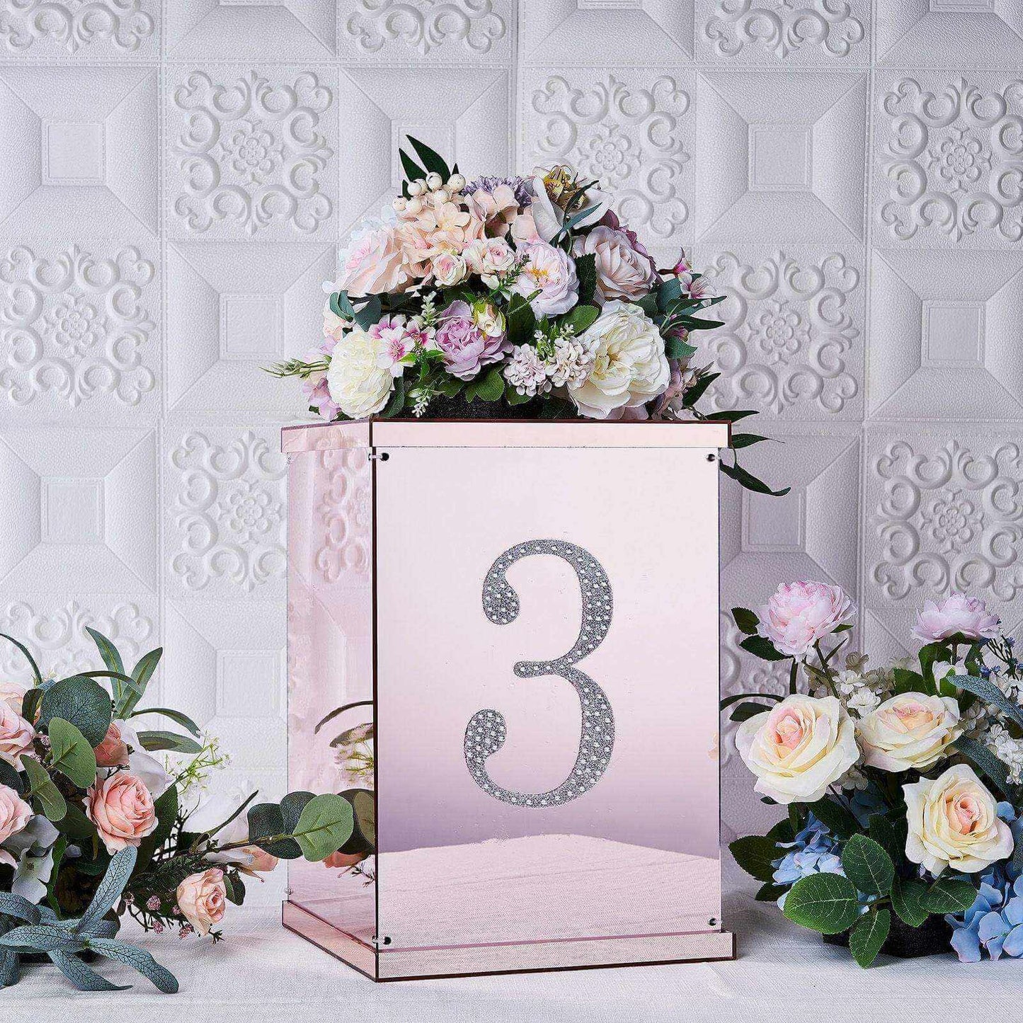 Decorative Rhinestone Number "3" Stickers, Glitter Adhesive Craft Numbers Silver DIY Sparkle Embellishments 8"