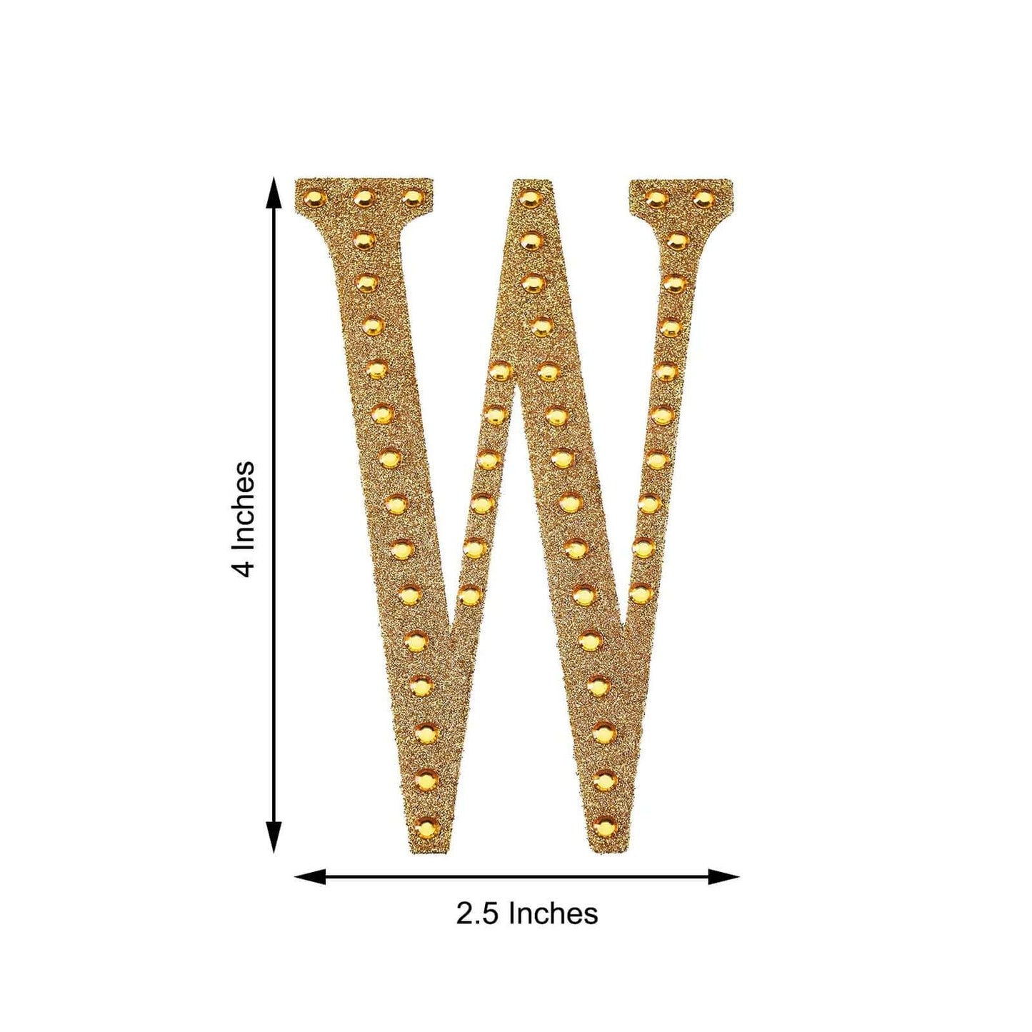 Decorative Rhinestone Alphabet "W" Letter Stickers, Glitter Adhesive Craft Letters Gold DIY Sparkle Embellishments 4"