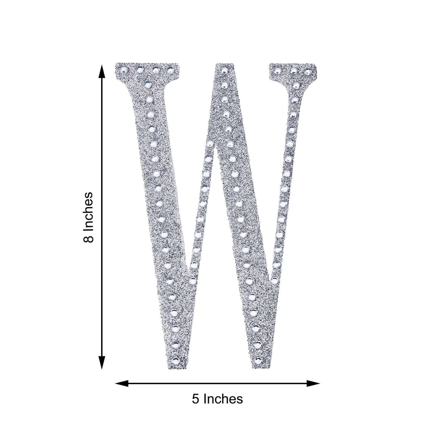 Decorative Rhinestone Alphabet "W" Letter Stickers, Glitter Adhesive Craft Letters Silver DIY Sparkle Embellishments 8"