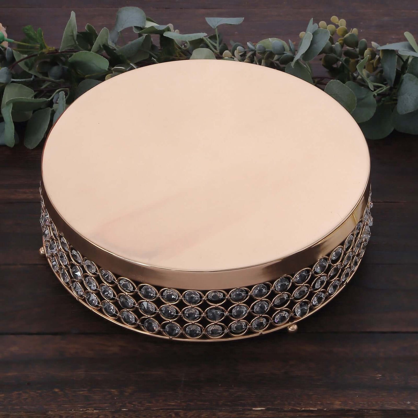 Metal Cake Stand Pedestal Crystal Beaded Design Gold - Cupcake Display and Dessert Riser 14"