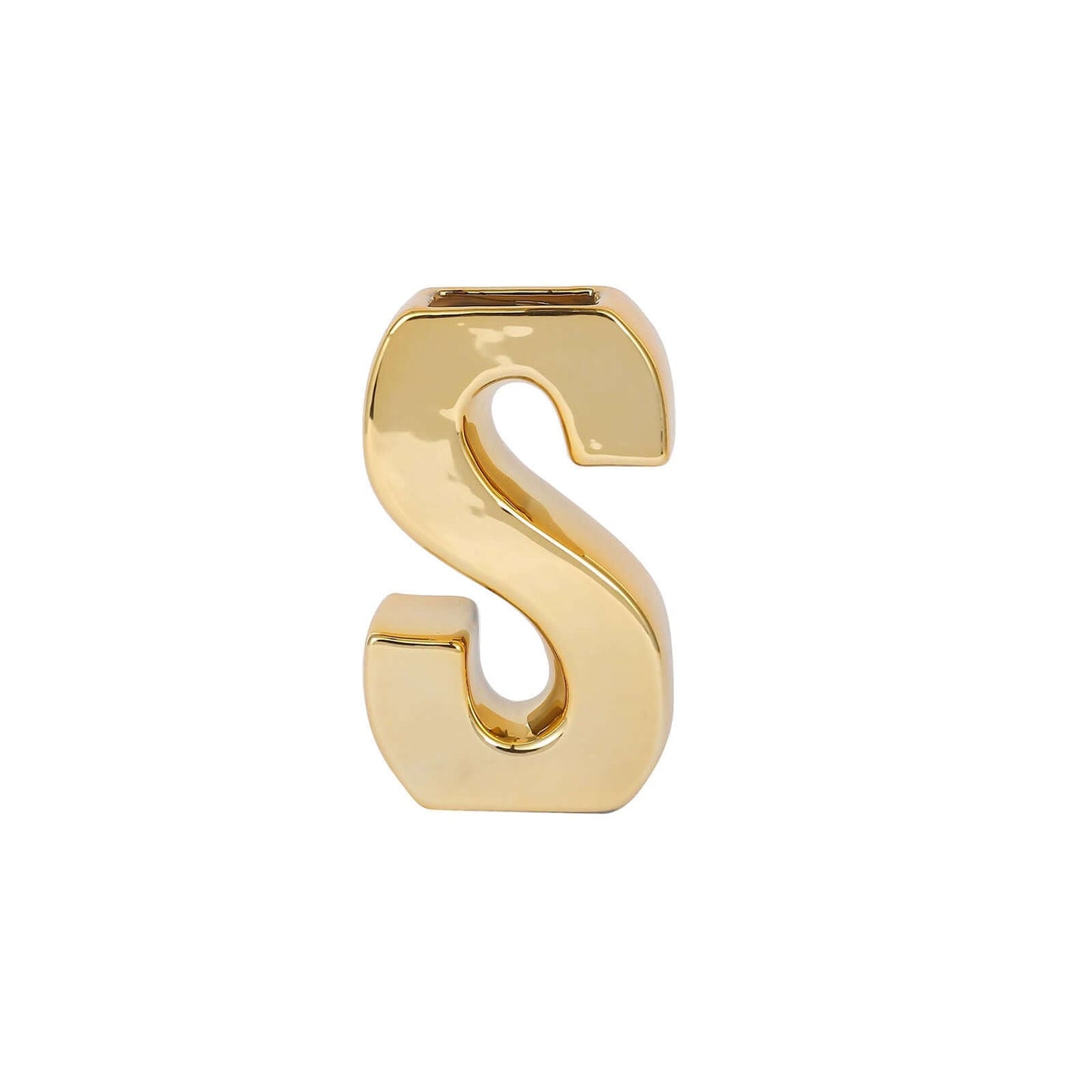 Shiny Ceramic Vase Letter "S" Gold Plated - Chic Bud Planter Pot for Events & Decor 6"