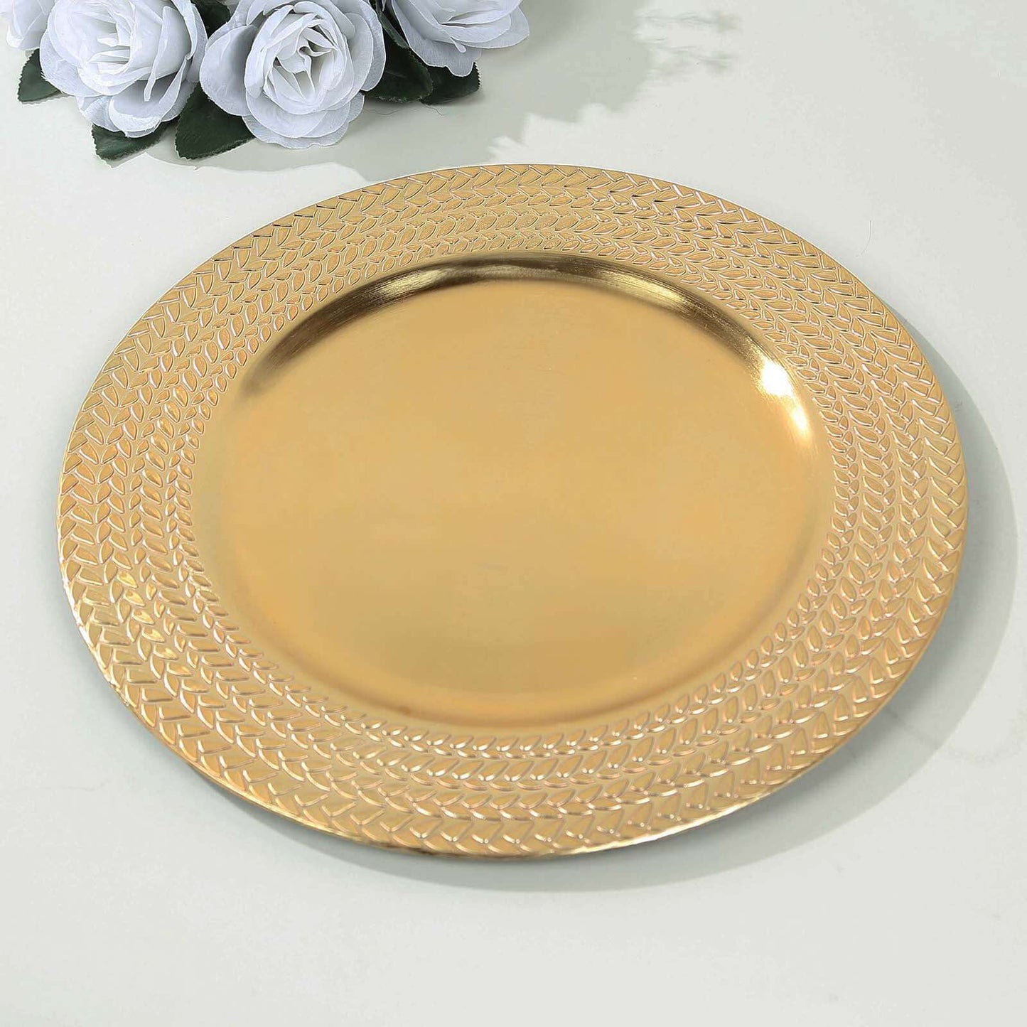 6-Pack Acrylic Round Charger Plates 13" in Gold with Wheat Pattern Rim, Stylish Dinner Party Charger Tableware