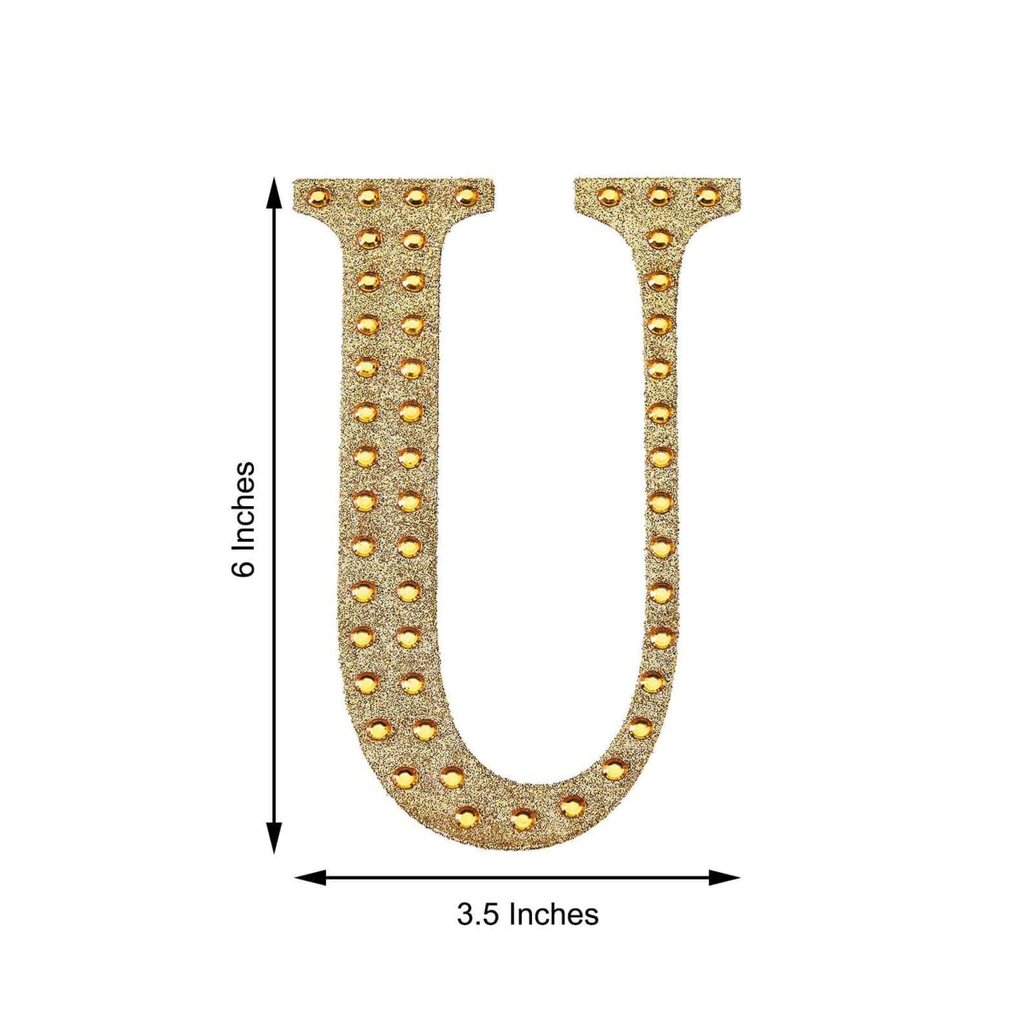 Decorative Rhinestone Alphabet "U" Letter Stickers, Glitter Adhesive Craft Letters Gold DIY Sparkle Embellishments 6"