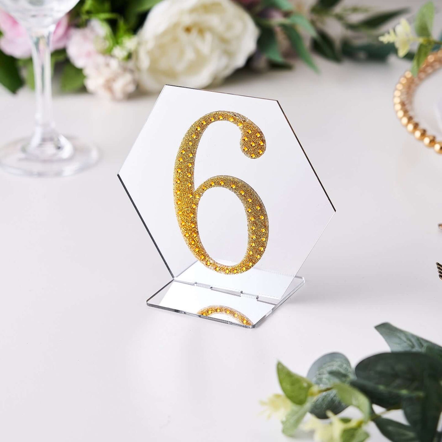Decorative Rhinestone Number "6" Stickers, Glitter Adhesive Craft Numbers Gold DIY Sparkle Embellishments 4"