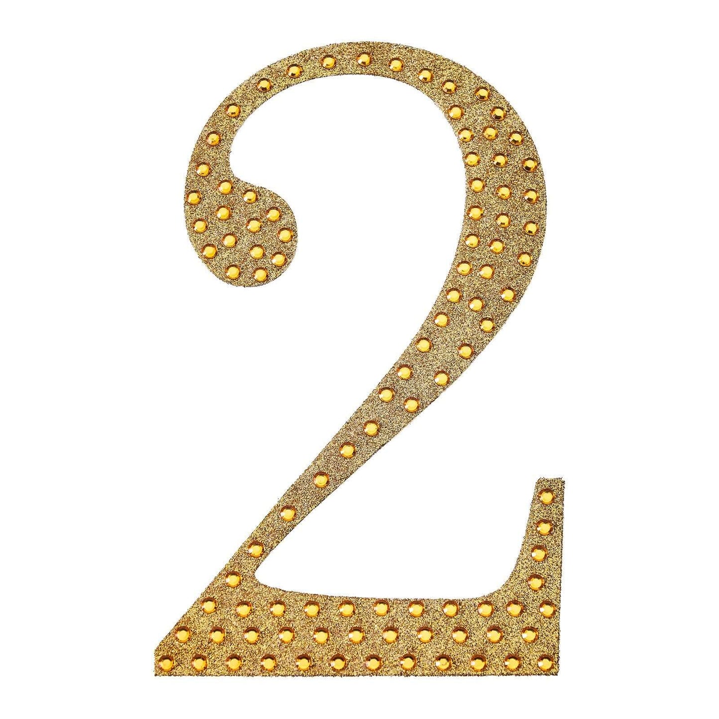 Decorative Rhinestone Number "2" Stickers, Glitter Adhesive Craft Numbers Gold DIY Sparkle Embellishments 6"