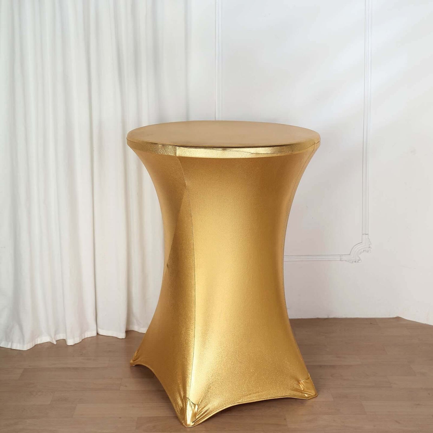 Metallic Spandex 30" Fitted Round Cocktail Table Cover Gold Highboy Tablecloth - Stretch Fit & Water-Resistant for Stylish Decor