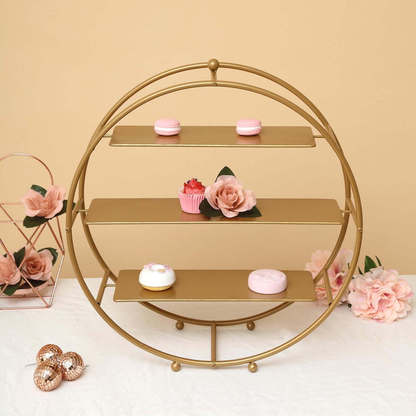 3-Tier Metal Round Cupcake Stand Matte Gold - Stylish Dessert Holder Appetizer Display for Modern Weddings Dessert Buffets & Celebrations 21"
