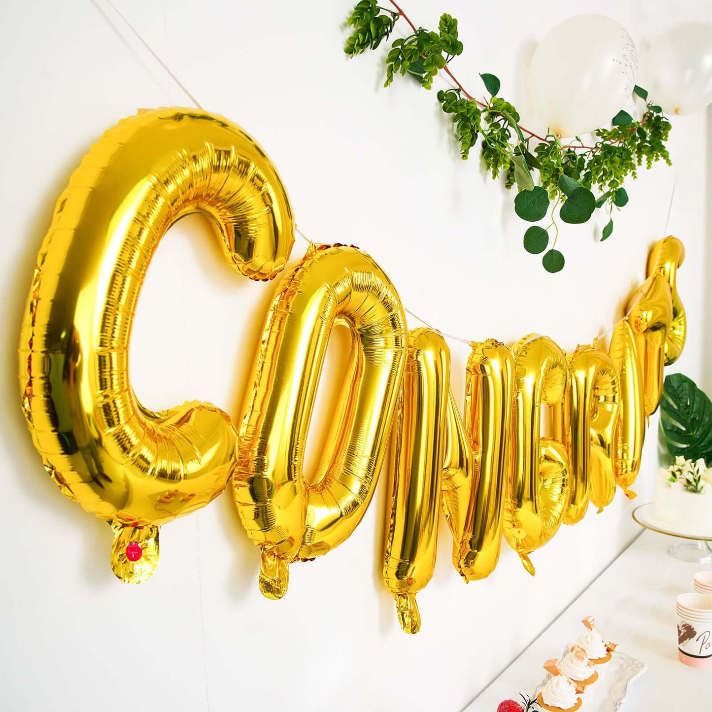 13" Ready-To-Use Shiny Gold "Congrats" Mylar Foil Balloon Banner Sign