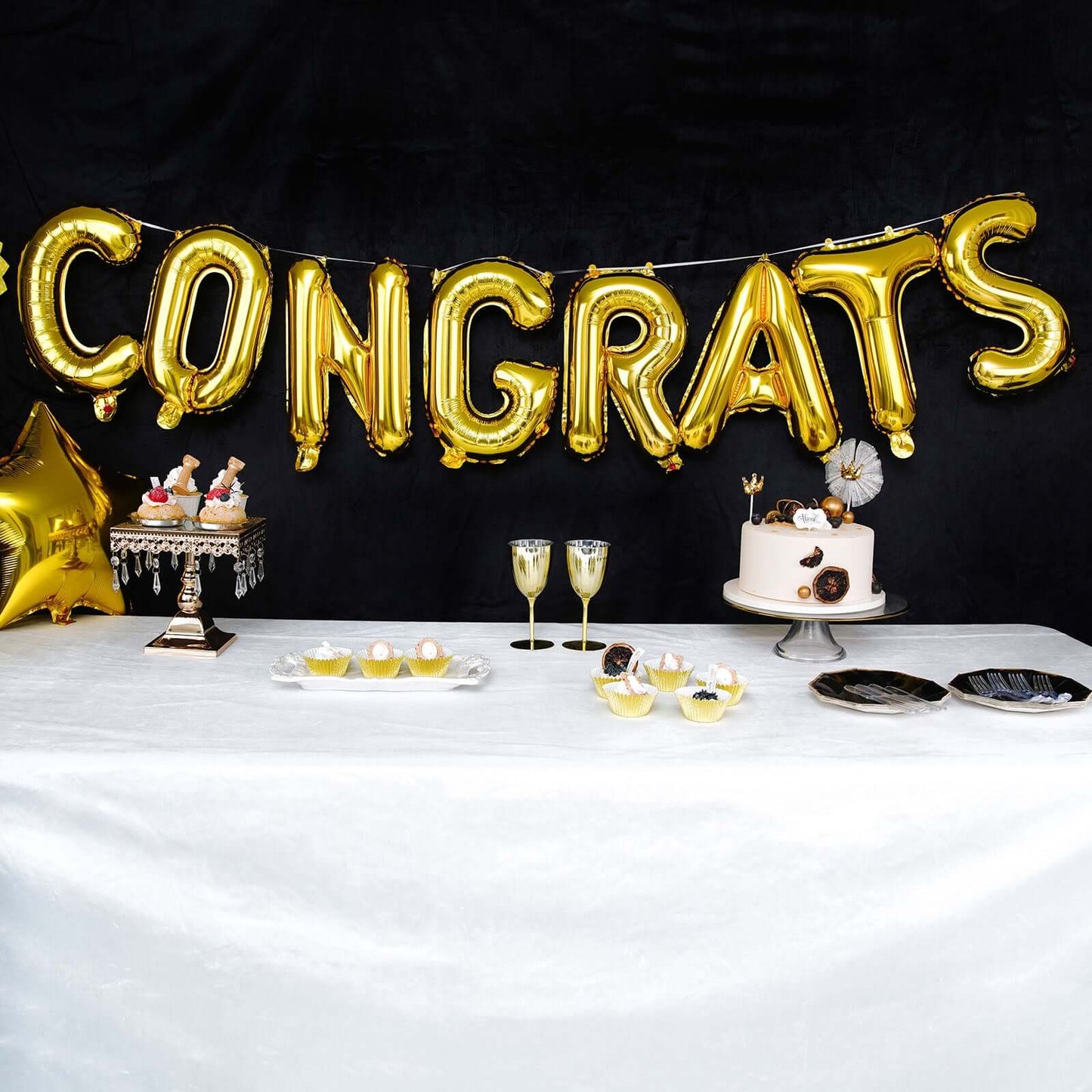 13" Ready-To-Use Shiny Gold "Congrats" Mylar Foil Balloon Banner Sign