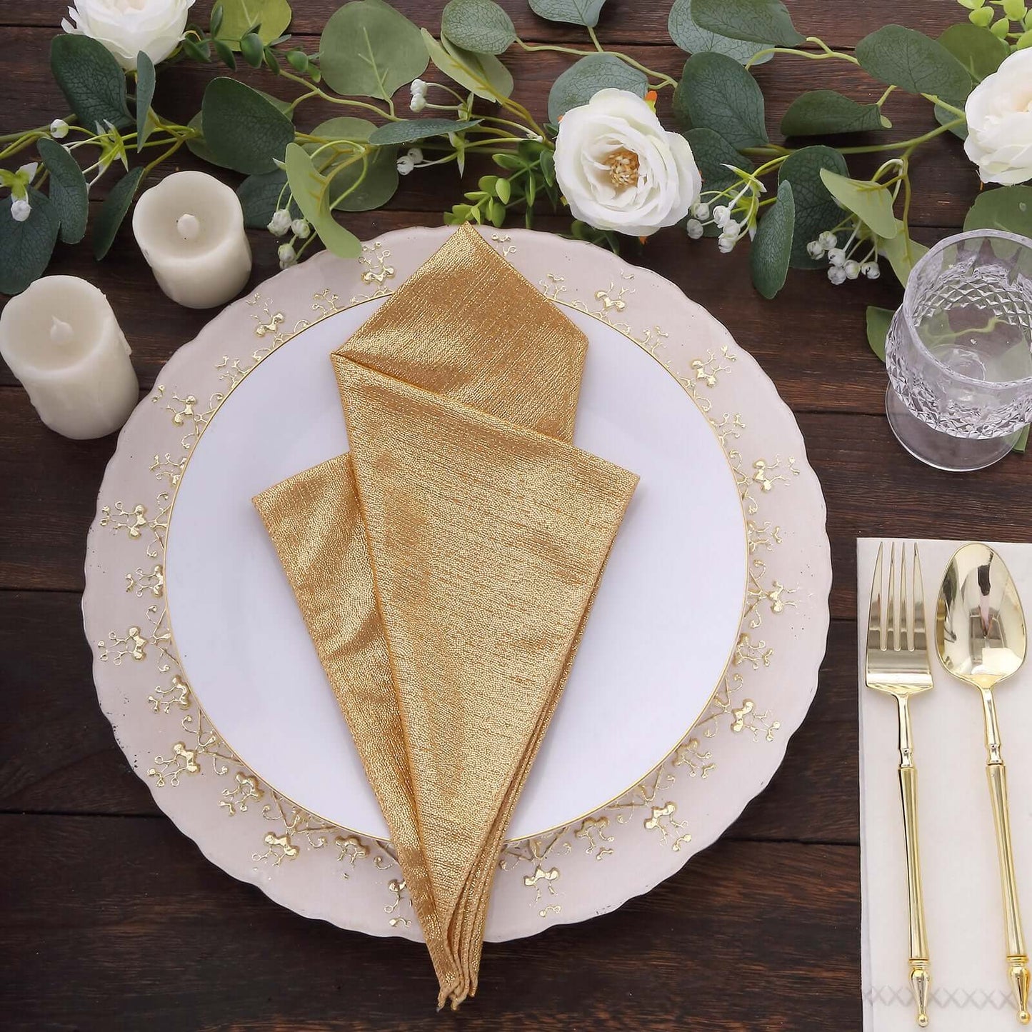 5 Pack Polyester 20"x20" Napkins Gold Shimmer Sequin Dots - Luminous Cloth Napkins for Stylish Gatherings