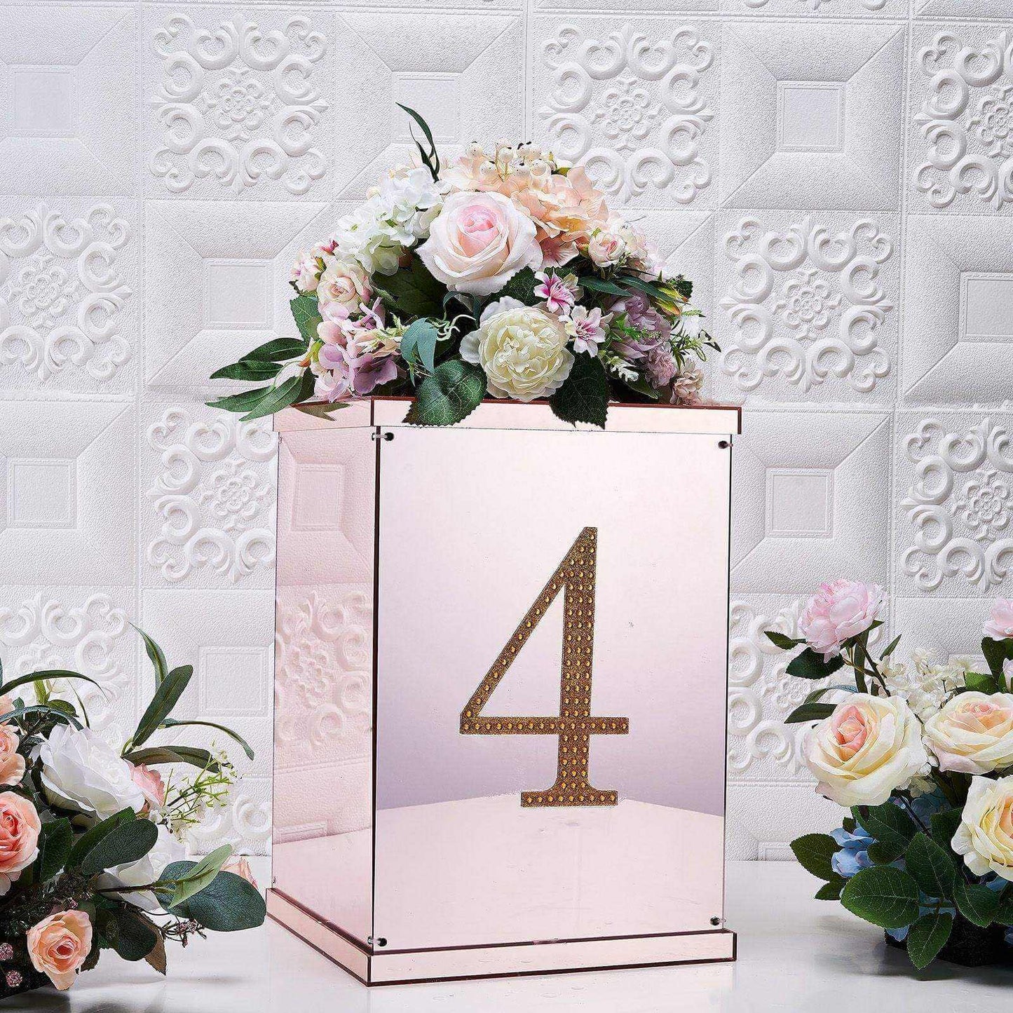 Decorative Rhinestone Number "4" Stickers, Glitter Adhesive Craft Numbers Gold DIY Sparkle Embellishments 8"