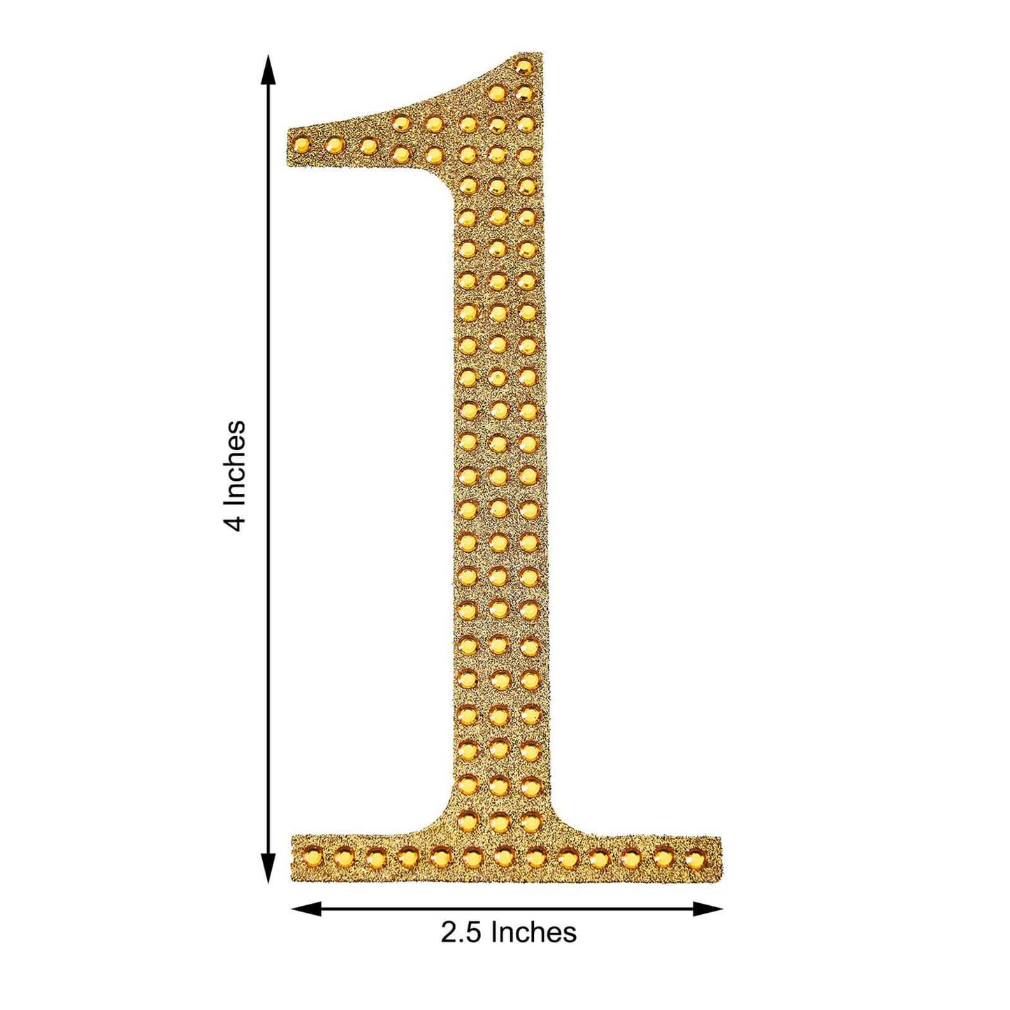 Decorative Rhinestone Number "1" Stickers, Glitter Adhesive Craft Numbers Gold DIY Sparkle Embellishments 4"