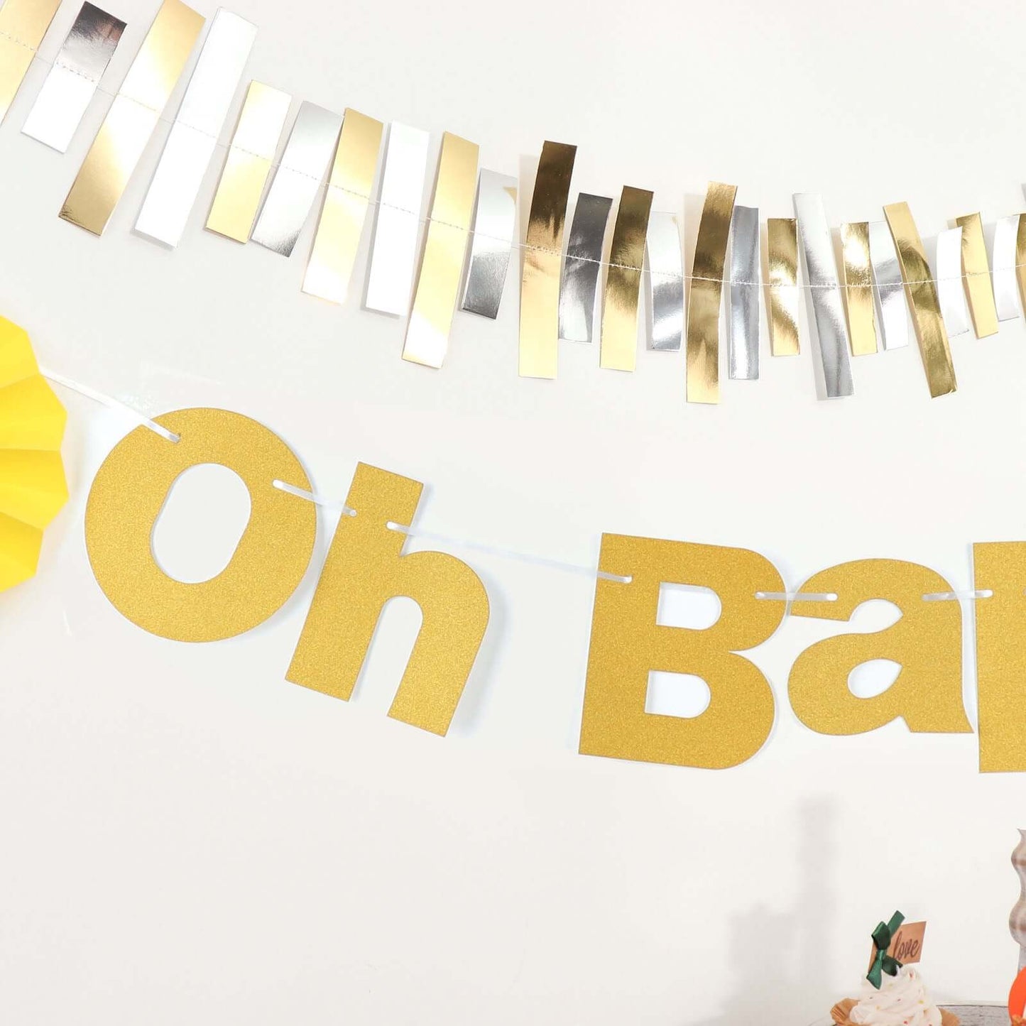 3ft Gold Glittered Oh Baby Paper Hanging Baby Shower Garland Banner