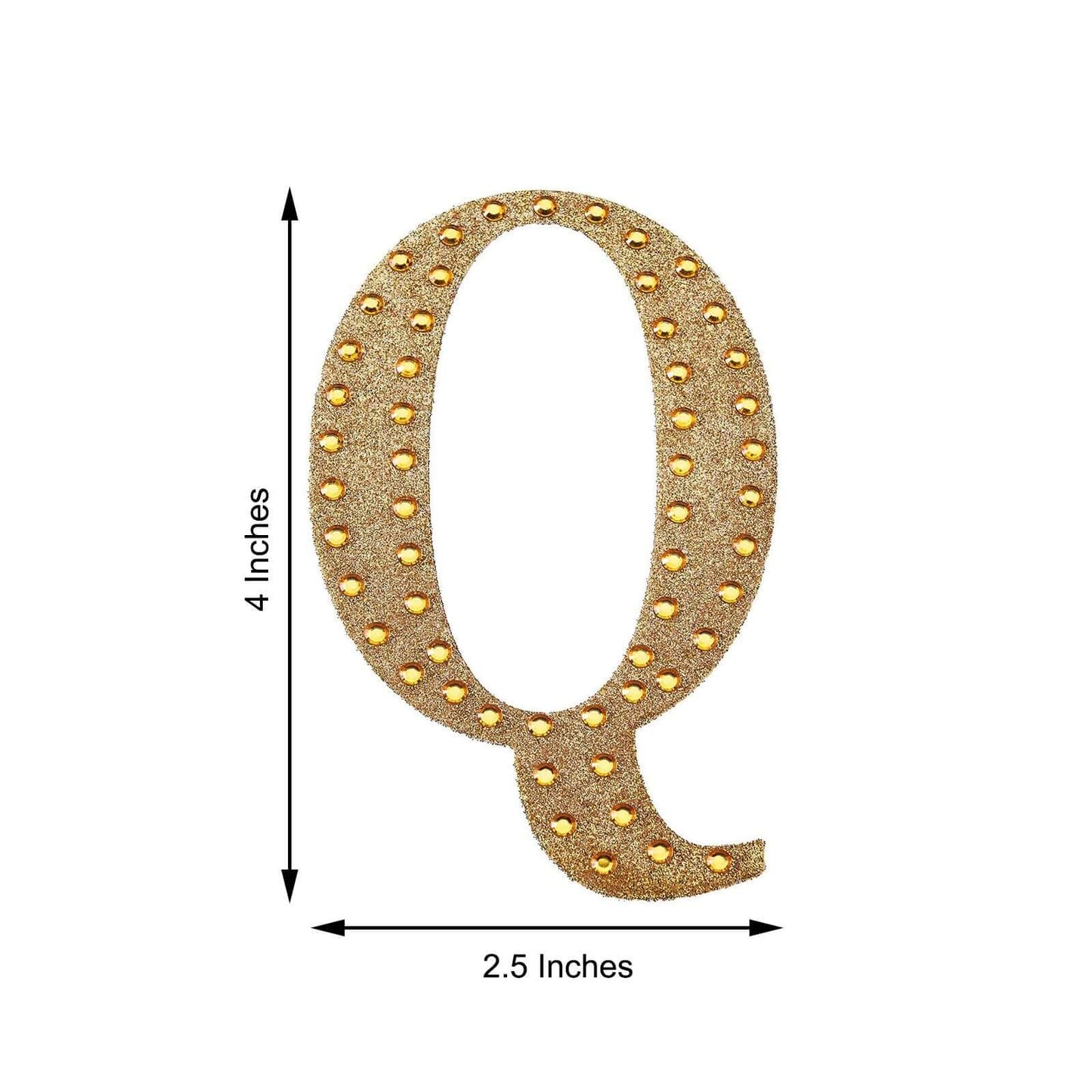 Decorative Rhinestone Alphabet "Q" Letter Stickers, Glitter Adhesive Craft Letters Gold DIY Sparkle Embellishments 4"