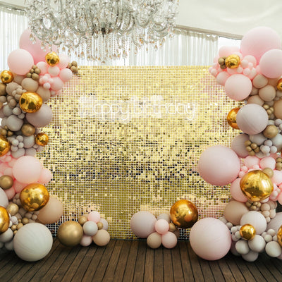 Shiny Gold Square Sequin Shimmer Wall Party Photo Backdrop, 24sq.ft Active Spangle Wall Art DÃ©cor Panels - 24 Panels