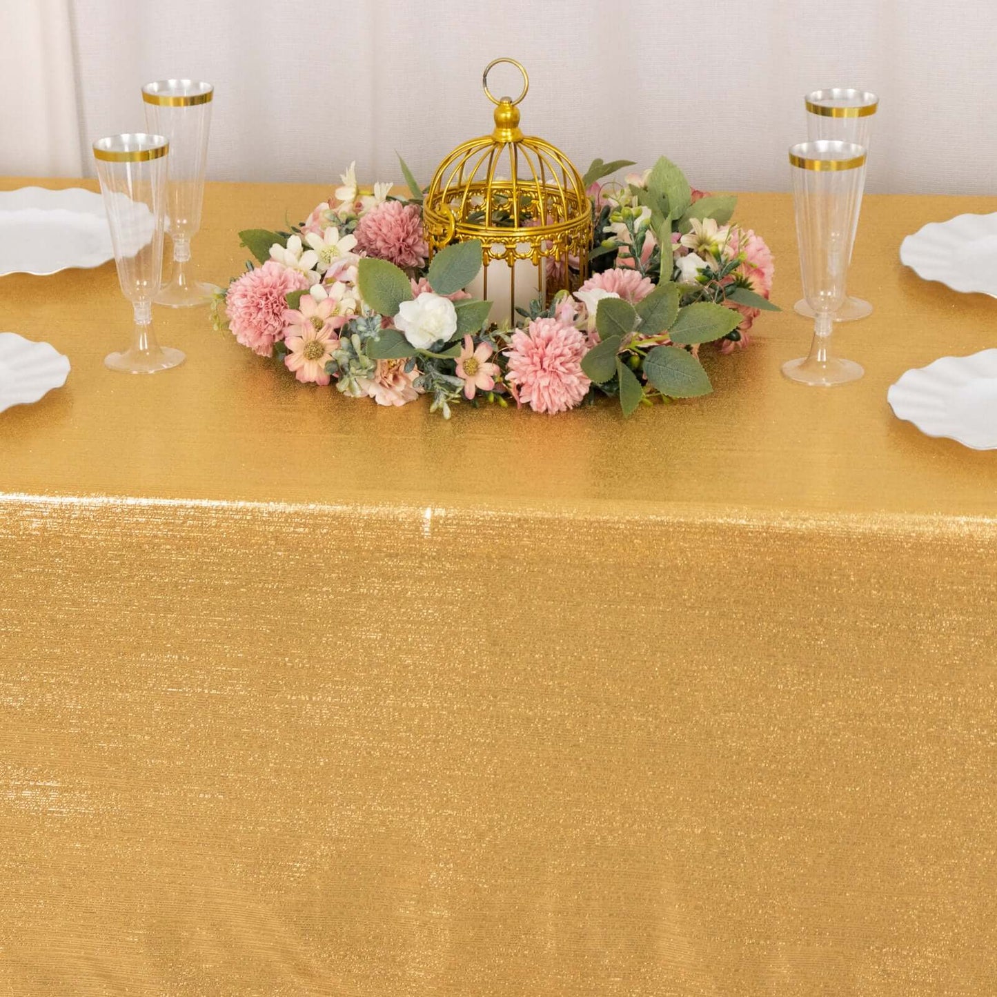Sequin Dots Polyester 60"x126" Rectangle Tablecloth Shimmering Gold - Wrinkle Free & Sparkling Table Cover for Stylish Event Decor