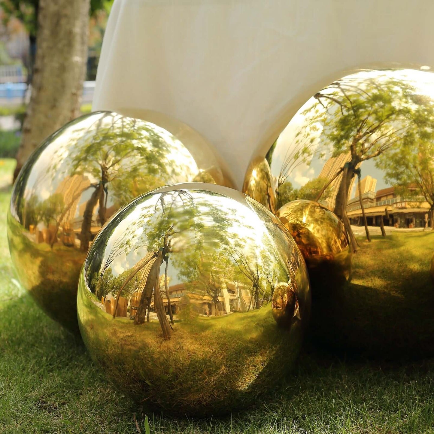 Gazing Globe Mirror Ball Reflective Hollow Stainless Steel Gold Sphere - Decorative Garden Display Piece 16"