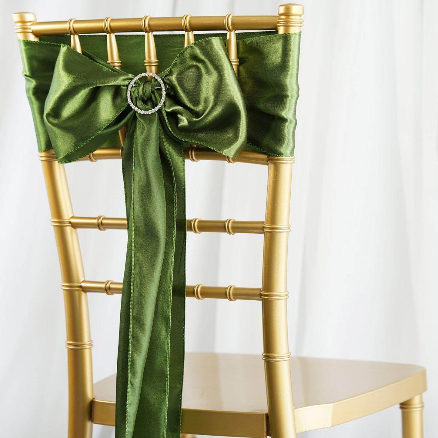 5 Pack Satin Chair Sashes Olive Green - Durable Chair Bows with Shiny Finish 6"x106"