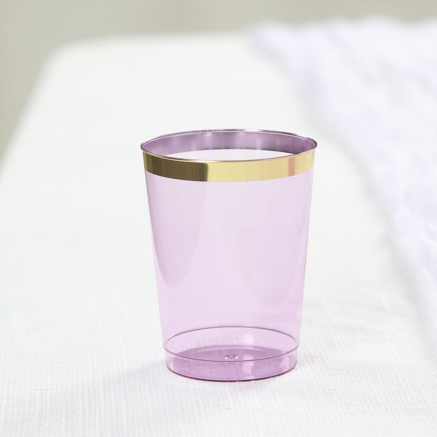 25-Pack Plastic Tumbler Cups Transparent Purple with Gold Rim - Stylish Disposable Party Glasses 10oz
