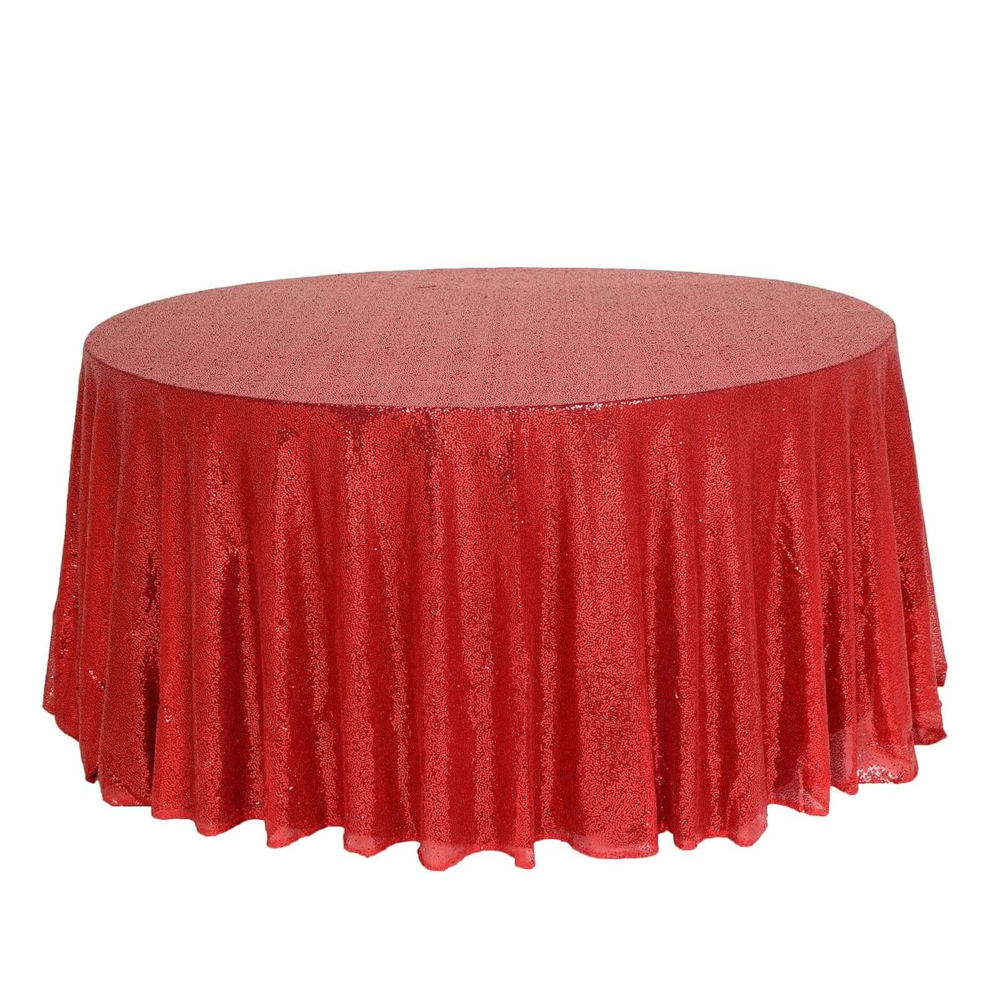 Sequin 132" Round Tablecloth Red - Seamless Dazzling Table Cover