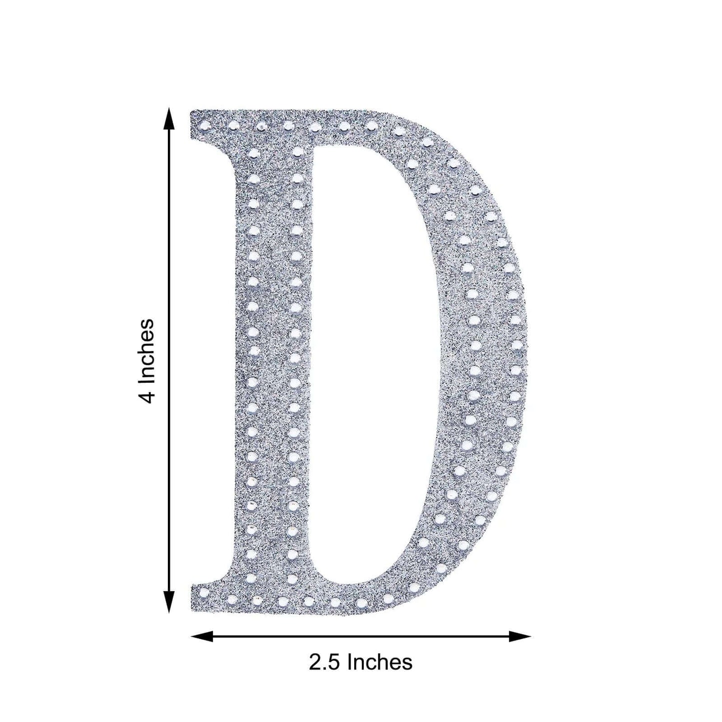 Decorative Rhinestone Alphabet "D" Letter Stickers, Glitter Adhesive Craft Letters Silver DIY Sparkle Embellishments 4"