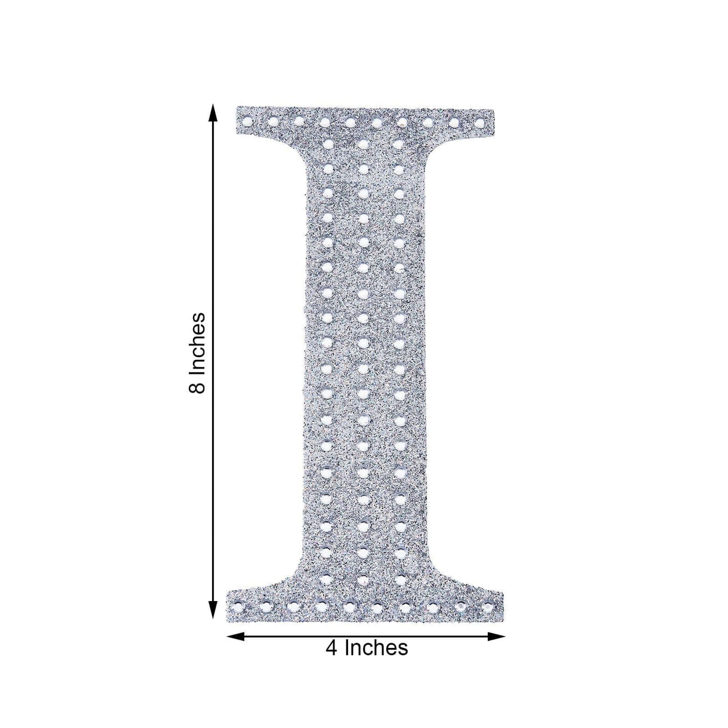 Decorative Rhinestone Alphabet "I" Letter Stickers, Glitter Adhesive Craft Letters Silver DIY Sparkle Embellishments 8"