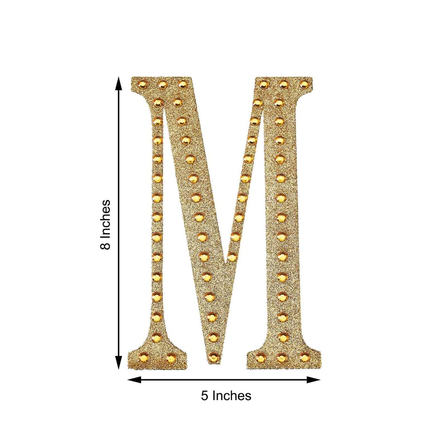Decorative Rhinestone Alphabet "M" Letter Stickers, Glitter Adhesive Craft Letters Gold DIY Sparkle Embellishments 8"